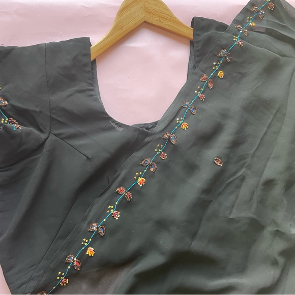 Beautiful delicate black sari designer new lightweight  embroidery elegant new - Picture 7 of 10